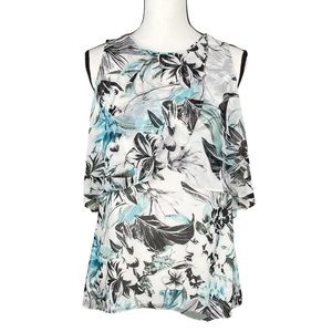 White House Black Market Blue Floral Blouse